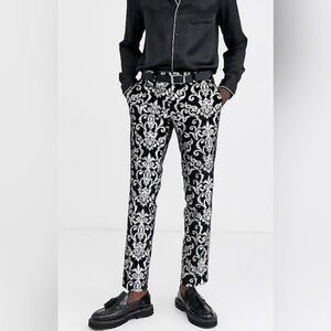 TWISTED TAYLOR black velvet/silver shine dress pants 36 32 NWT